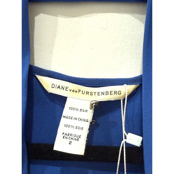 Diane von Furstenberg Silk Tie Waist Mini Faux Wrap Dress Blue Women's Size 2 - Picture 3 of 3